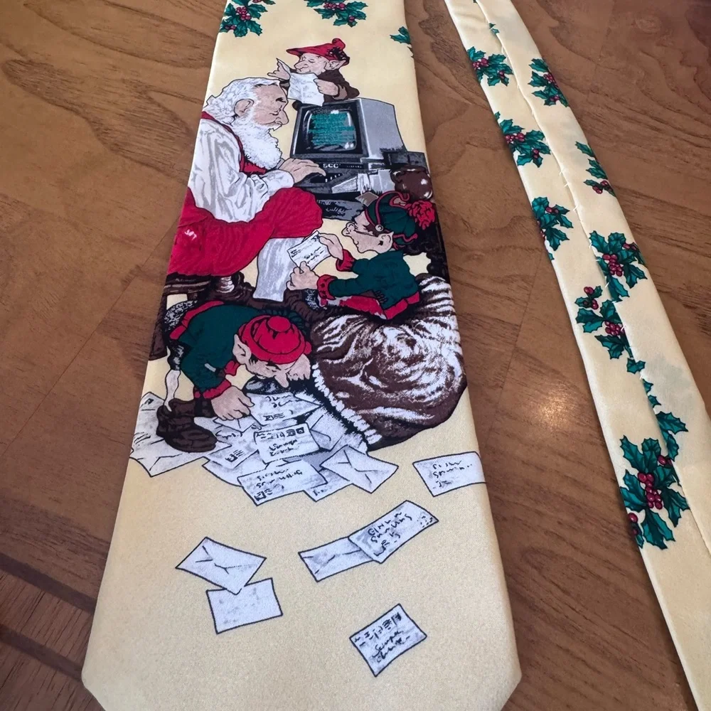 The Saturday Evening Post Mens Vintage 1997 Santa Elves letters ‎ Christmas tie